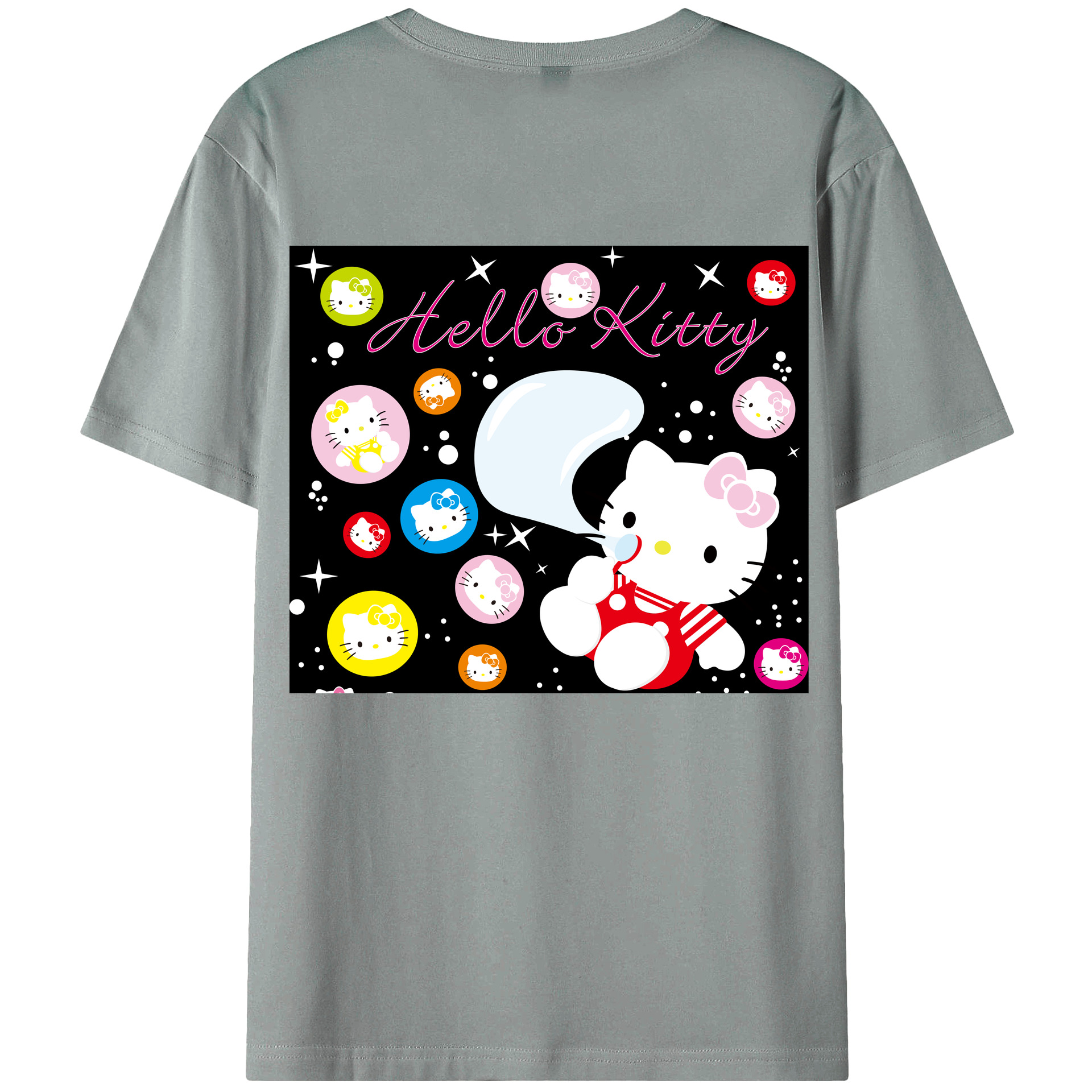 （画像用） Hello Kitty ハローキティ 綿100％ メンズ半袖Tシャツ（バックプリント） 通気性